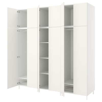 Weißer PLATSA-Kleiderschrank mit offenen Türen, modernes, minimalistisches Design.