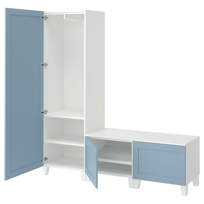 PLATSA Kleiderschrank mit 3 Türen, weiß/Sannidal blau, 180x42x191 cm