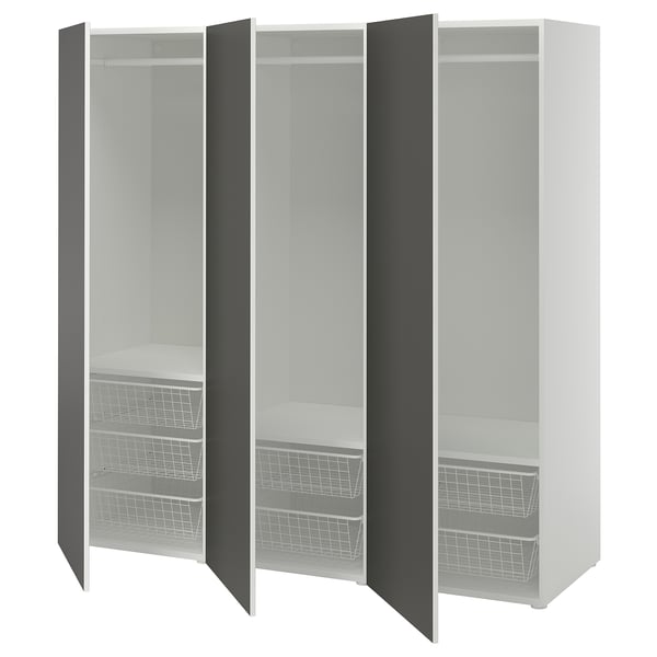 PLATSA Kleiderschrank mit 3 Türen, weiß/SKATVAL dunkelgrau, 180x57x181 cm