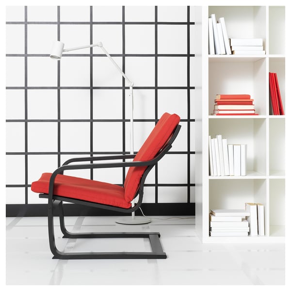 POÄNG Sessel mit niedriger Lehne, schwarzbraun/Vissle rot