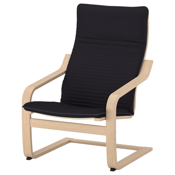 Schwarzer gepolsterter Sessel aus Eiche, modernes Design, geschwungene Rückenlehne, bequemes Aussehen.