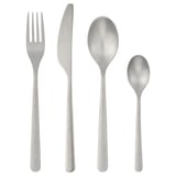 PRAKTBOTIA Silberbesteck-Set: Gabel, Messer, zwei Löffel. Rustikales mattes Finish, Edelstahl, elegantes Design.