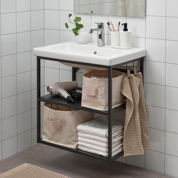 PURRPINGLA Korb, textil/beige, 30x25x25 cm