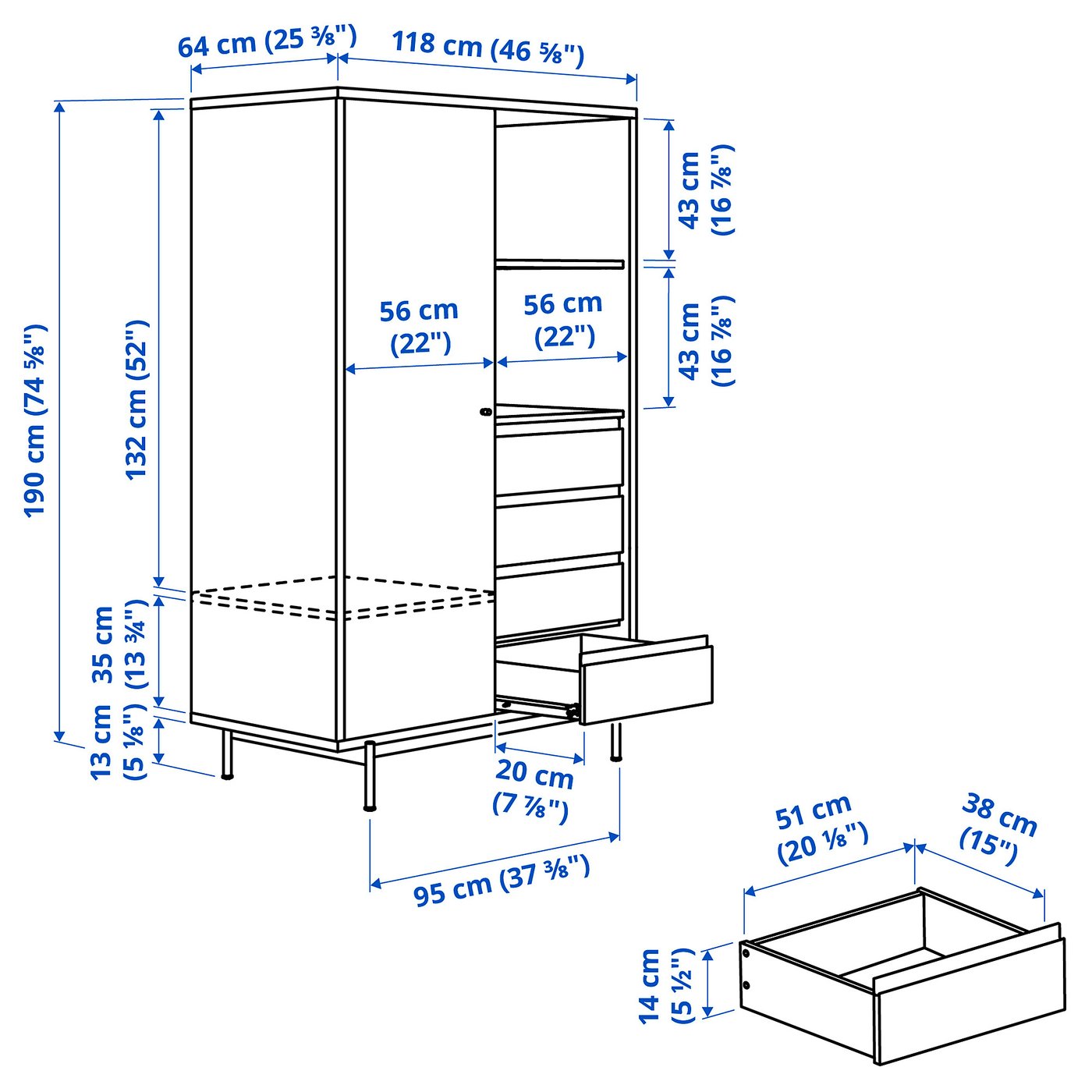 RÅDMANSÖ Kleiderschrank Braun Nussbaum 118x64x190 cm