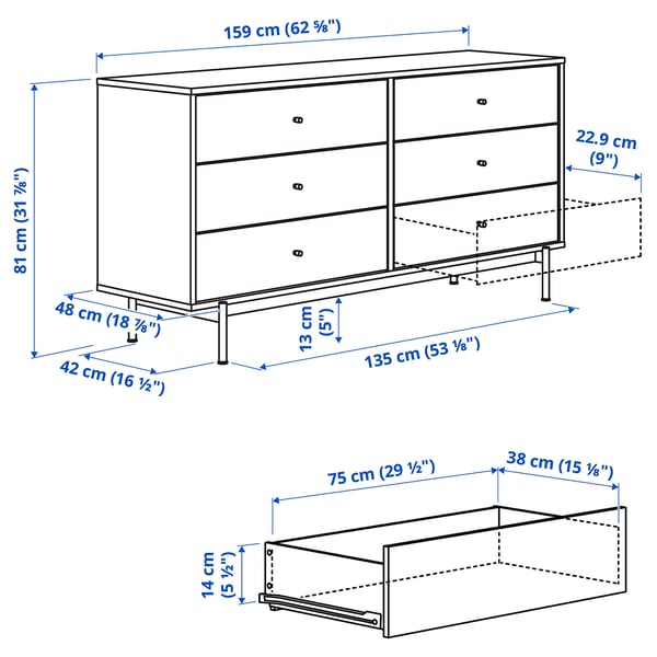 RÅDMANSÖ Kommode mit 6 Schubladen, braun Nussbaumnachbildung, 159x48x81 cm