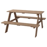 Brauner Kinder-Picknicktisch mit befestigten Sitzen, gefertigt aus massivem Akazienholz.