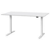 Moderner weißer, verstellbarer Sitz-Steh-Schreibtisch mit minimalistischem Design.