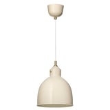 RÖDFLIK Pendelleuchte. Creme, Industriedesign. Kuppelförmig mit Messingdetails.