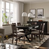 ROSENTORP / NÄSINGE Tisch und 6 Stühle, schwarz/Kilanda hellbeige dunkelbraun lasiert, 160/215x110 cm
