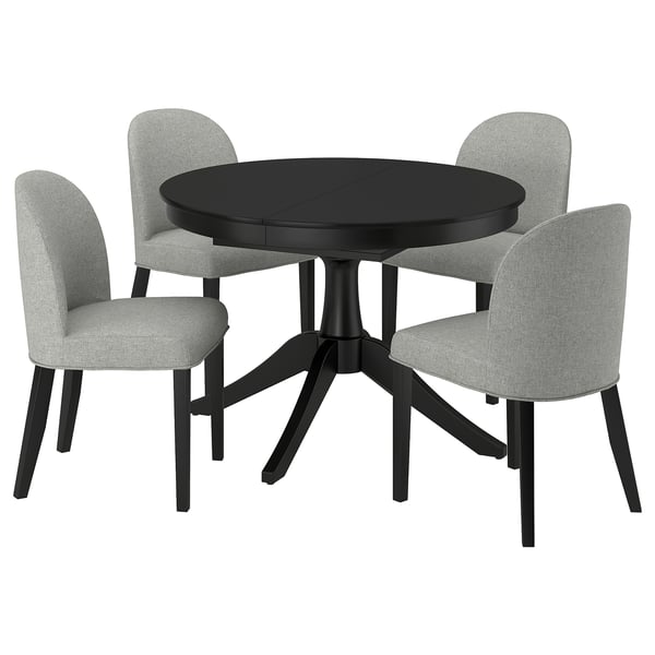 ROSENTORP / ROSENTORP Tisch und 4 Stühle, schwarz/Tibbleby beige/grau schwarz, 110/155 cm
