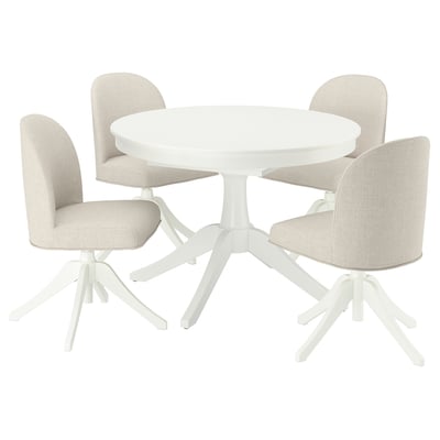 ROSENTORP / ROSENTORP Tisch und 4 Stühle, weiß/weiß Kilanda hellbeige, 110/155 cm