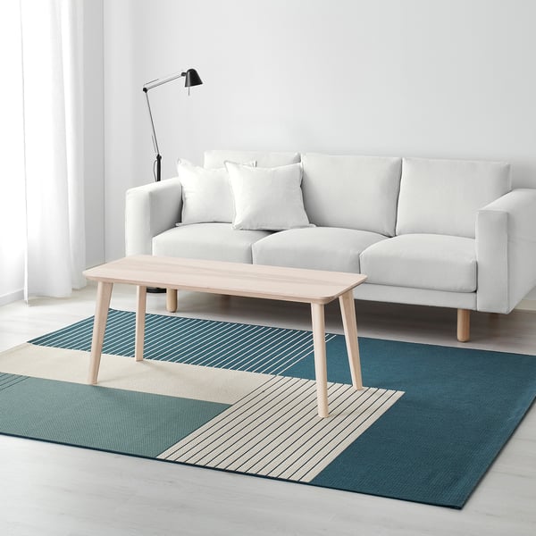 Roskilde Teppich Flach Gewebt Drinnen Draussen Grunblau Ikea