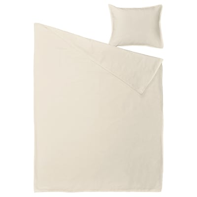 Beige RUNDHAGTORN Bettgarnitur, Leinen-Baumwoll-Mischung, weiche Knitteroptik, bestehend aus Bettdecke und Kissenbezug.