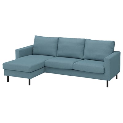 Blaues 3-Sitzer-Sofa mit abnehmbarem Bezug, Metallbeinen.