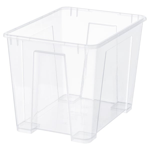 Eine durchsichtige SAMLA-Aufbewahrungsbox aus Kunststoff, quadratisch und transparent, ideal zum Organisieren und Aufbewahren verschiedener Gegenstände.
