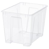 Eine durchsichtige SAMLA-Aufbewahrungsbox aus Kunststoff, quadratisch und transparent, ideal zum Organisieren und Aufbewahren verschiedener Gegenstände.
