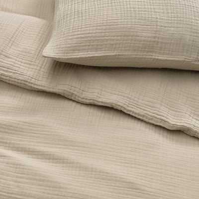 SCHERSMIN Bettgarnitur, beige. 100% Bio-Baumwolle, gewellte Textur, Kissenbezug mit Umschlag, Kunststoffverschluss.