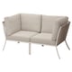Option: Modernes beiges Ecksofa für den Außenbereich; Stahlgestell, beige Kissen.