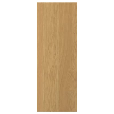 Eine rechteckige Holzpaneeltür aus natürlichem Eichenfurnier mit glatter Oberfläche.