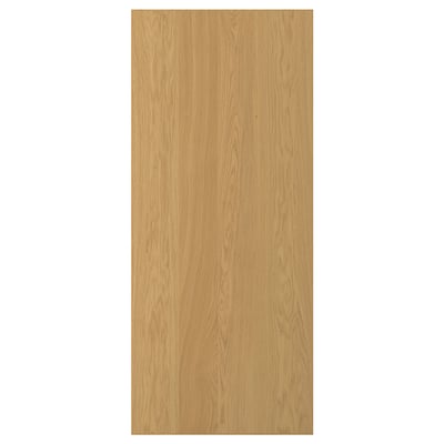 Eine hellbraune Holztür von SINARP. Es besteht aus Eichenfurnier mit einer massiven Eichenkante und hat ein schlankes, rechteckiges Design.