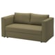 Olivgrünes Schlafsofa, kompaktes Design mit Armlehnen, bietet Stauraum und lässt sich in ein Bett verwandeln.