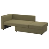 Olivgrünes Schlafsofa, modernes Design, Stoffpolsterung, 3-teilig, mit Stauraum, umwandelbare Sitzgelegenheiten.
