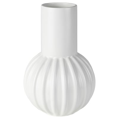 SKOGSTUNDRA weiße Vase, Steinzeug, gerippt, zylindrisch.