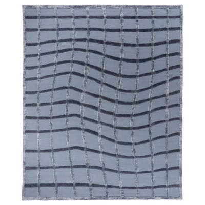 SKUGGSVINGEL Teppich: blau, handgewebte Wolle, Wellenmuster, Rechteck.