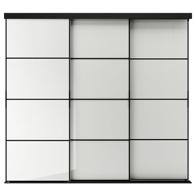 SKYTTA Glastürschrank, moderner schlanker schwarzer Rahmen, mattierte Paneele, einfach stilvoll.