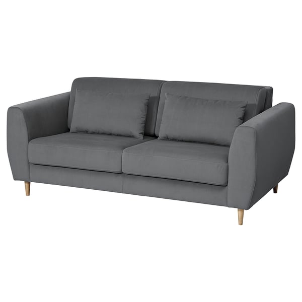 Modernes graues SLATORP-Sofa, schlankes Design mit Holzbeinen, bequeme Kissen.