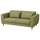 Option: Modernes olivgrünes Sofa mit hoher Rückenlehne, gepolsterten Sitzen und Holzbeinen.
