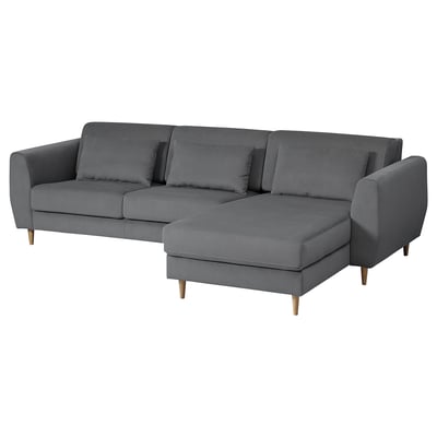 Modernes graues L-förmiges SLATORP-Sofa, dunkle Holzbeine, gepolstertes, gemütliches Design.