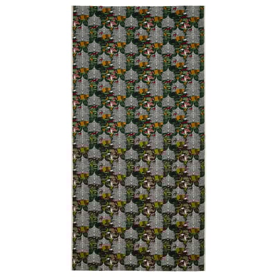 SMÅFINGERÖRT-Stoff, dunkelgrün mit weißen Bäumen, gelben Blüten, roten Beeren, vorgeschnitten, Baumwolle.