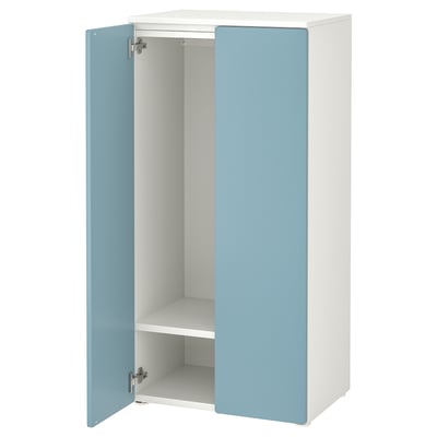 SMÅSTAD Kleiderschrank - weiß & blau, leer mit Regalen.