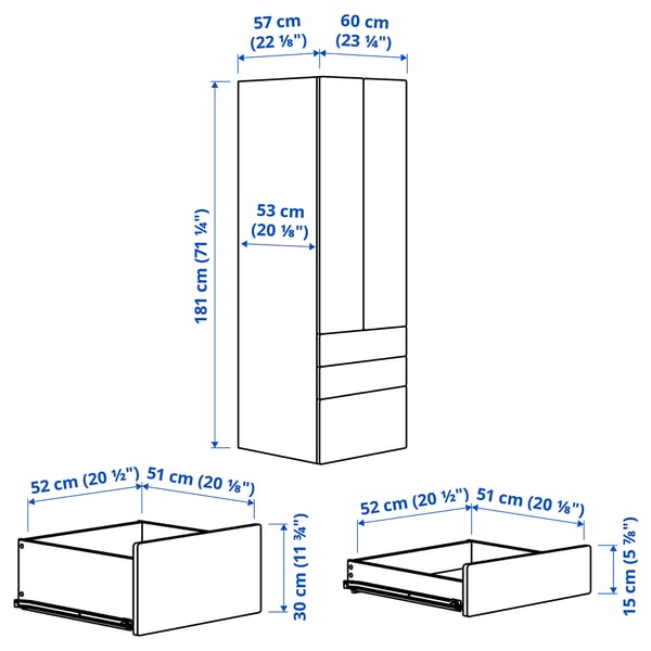 SMÅSTAD / PLATSA Kleiderschrank, weiß/Kreidetafeloberfläche 3 Schubladen, 60x57x181 cm