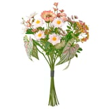SMYCKA-Strauß: rosa Blumen, grüne Blätter, Kunststoff, runde Form, modernes Design.