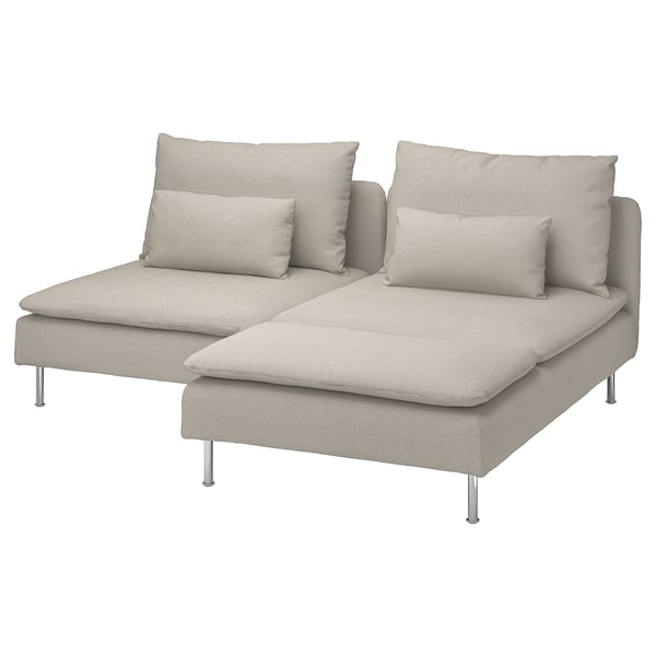 Hellgraues SÖDERHAMN Sektionssofa, modernes Design mit tiefen Sitzen, schlanken Beinen und abnehmbaren Kissen.