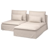 SÖDERHAMN beiges Sofa: modernes, L-förmiges, tiefes Sitzen mit abnehmbaren Kissen, leichter Stoffbezug, entspanntes Design.