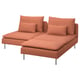 Ikeas SÖDERHAMN Sektionssofa, orange, mit Metallbeinen, modulares Design für Komfort.