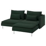 SÖDERHAMN dunkelgrünes L-förmiges Sofa, modernes Design, tiefe Sitze, Metallbeine, lose Kissen.