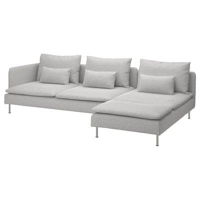 SÖDERHAMN Sofa, grau, modern, U-förmig, mit Kissen.