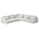 Modernes weißes L-förmiges Sofa mit abnehmbaren Kissen.