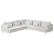 Modernes weißes L-förmiges Sofa mit abnehmbaren Kissen.