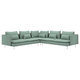 Großes L-förmiges SÖDERHAMN Sofa aus grünem Stoff mit Beinen und Kissen aus Metall.
