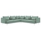 Großes L-förmiges SÖDERHAMN Sofa aus grünem Stoff mit Beinen und Kissen aus Metall.