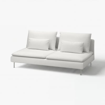 Modernes, minimalistisches weißes Sofa, SÖDERHAMN, mit tiefen Sitzen, klaren Linien und Metallbeinen.