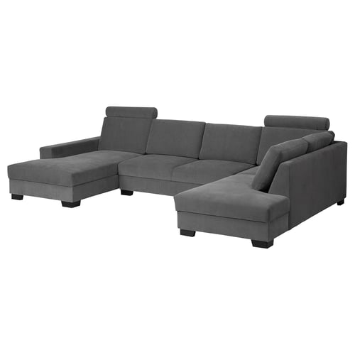 Dunkelgraues, l-förmiges SÖRVALLEN-Sofa, minimalistisches Design mit weichen Kissen und robusten Holzbeinen.