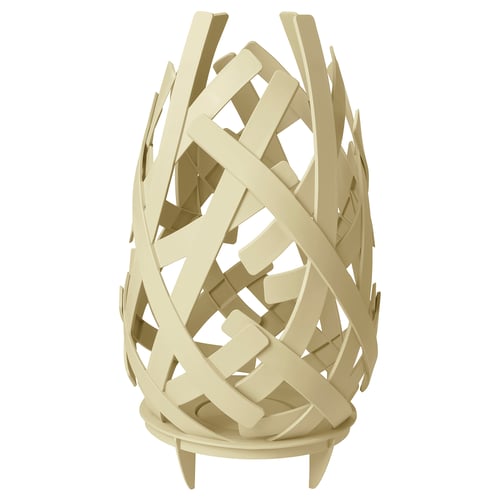 SOLVINDEN Lampe, beige, Korbgeflecht, Kunststoff, runder Sockel, filigrane Muster.