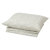 SORGMANTEL Bettwäsche-Set, beige mit grünem Blattmuster, Baumwoll-Polyester-Mischung, quadratische Kissen.