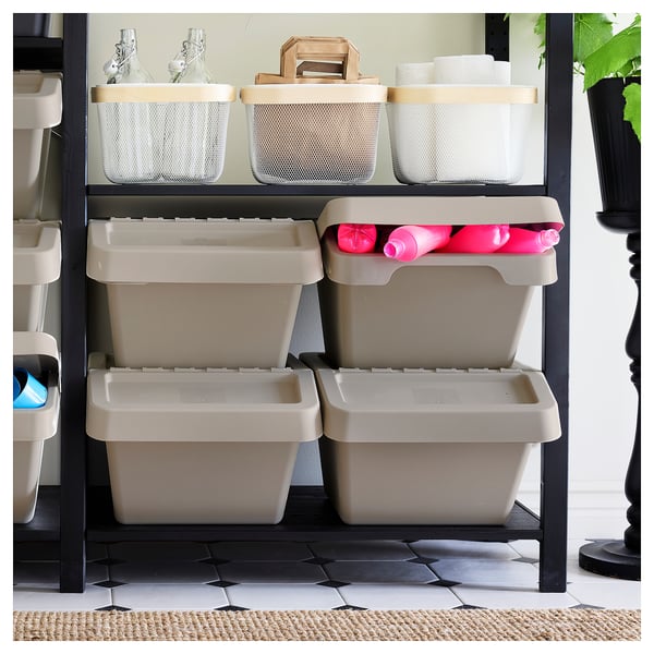 SORTERA Sortierbehälter mit Deckel, beige, 37 l